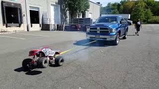 Primal Raminator Monster Truck Towing Demo with low gear ratio installed 2030 with stock engine [upl. by Lenna549]