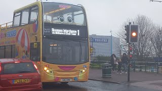 Stagecoach EM 12041 quotNew Sandy the Seasiderquot passes Clock Tower on a 1 to Skegness BS 310324 [upl. by Esimorp572]