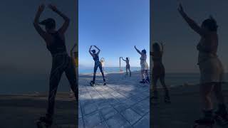 Kangoo jumps begginers basic steps choreo combination open air training at the sea [upl. by Celio]