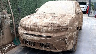 2 YEARS UNWASHED CAR  Wash the Dirtiest Jeep Avenger Electric [upl. by Nelra]