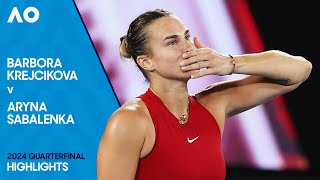 Barbora Krejcikova v Aryna Sabalenka Highlights  Australian Open 2024 Quarterfinal [upl. by Litnahs]