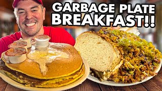 Franks Diners Garbage Plate Breakfast Challenge w Pancakes in Kenosha Wisconsin [upl. by Ailuy]