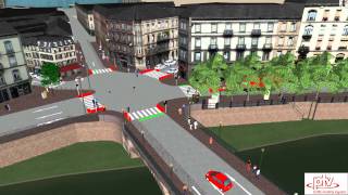 PTV Vissim amp Viswalk Simulation of Traffic around Pont Kuss in Strasbourg [upl. by Naejamron]