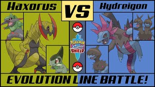 HYDREIGON vs HAXORUS  Unova Dragon Evolution Battle Pokémon SwordShield [upl. by Ynattirb]