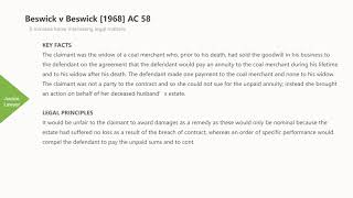 Case Law Contract specific performance Beswick v Beswick 1968 AC 58 [upl. by Dardani]