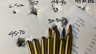 357 mag vs 4440 vs 44 mag vs 3030 vs 4570 vs 65 creedmoor vs 7mm Rem Mag  Deep Penetration Test [upl. by Adnicul644]