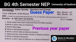 BG 4th Semester Sociology  Guess Paper  University of Kashmir [upl. by Cigam28]