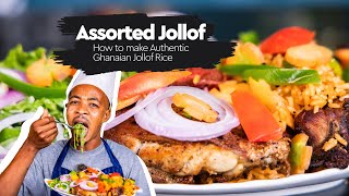 How to make Authentic Ghanaian Assorted Jollof Rice with Chicken and Salad [upl. by Dawna]