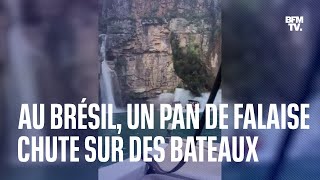 Au Brésil la chute dun pan de falaise sur des bateaux fait au moins 8 morts [upl. by Aisenat]