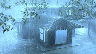 Sleep Well with Super Large Rain Real Thunder Sounds Strong wind Gusts on Tin Roof at Stormy Night [upl. by Naryt]