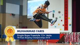 GB Rope Skipping Championships 2018  Single Rope Freestyle 13 Male Muhammad Faris 1st [upl. by Llehsyt]