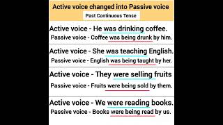 active voice changed into passive voice past continuous tense [upl. by Novikoff]