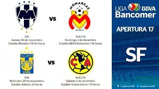 FECHAS y HORARIOS CONFIRMADOS para las SEMIFINALES de la LIGUILLA torneo APERTURA 2017 [upl. by Helfand758]