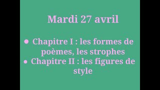 mardi 27 avril  Chapitre I Les formes fixes de poèmes les strophes [upl. by Boylston]