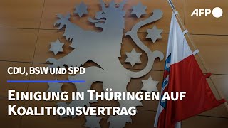 Grundsatzeinigung von CDU BSW und SPD in Thüringen auf Koalitionsvertrag  AFP [upl. by Jordain430]