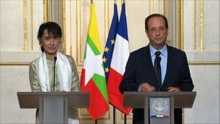 Hollande assure Aung San Suu Kyi du soutien de la France [upl. by Auj]