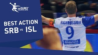 Sigurdsson scores after a 7 metre try  Mens EHF EURO 2018 [upl. by Ellenwahs280]