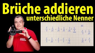 Brüche addieren  unterschiedliche Nenner  langsam und ausführlich erklärt  Lehrerschmidt [upl. by Adeirf]