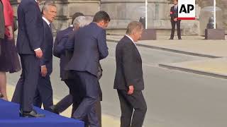 EU leader Juncker stumbles loses balance several times ahead of NATO dinner [upl. by Jamille]