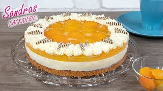 Aprikosen Quark Torte  leichter Tortenboden mit Mandeln  ohne Gelatine  Rezept 26 cm Springform [upl. by Fugazy577]