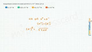 Autoprotolysis constant of a weak acid HA is 4 x 10−8 Hence A− is [upl. by Nauwaj]