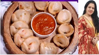 Homemade Momos with tomato garlic chutney Easy Momos recipe [upl. by Yromas695]