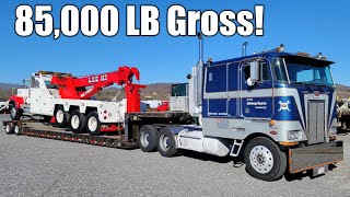 Cabover Peterbilt Hauling Huge Mack Superliner Wrecker Overweight [upl. by Pepin]