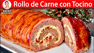 ROLLO DE CARNE CON TOCINO 🎄😋  Vicky Receta Facil [upl. by Etnomal]