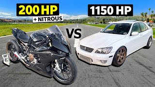 Super Bike vs Super Motor Slammed BMW S1000RR vs 1150hp Lexus IS300 in NoPrep Drag Racing [upl. by Obara]