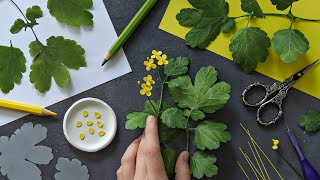 Relaxing Art Delicate Celandine Flowers🌿Experimenting with 05mm Wide Paper Strips amp Pressed Leaves [upl. by Angelica]