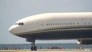 Len Blavatniks Private B777 N777UK Departs St Maarten SXM on 152019 [upl. by Janus]