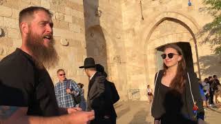 Contending for Christ against angry Jews in Old City Jerusalem at Jaffa Gate [upl. by Neron]