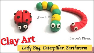 Easy Clay Art Insects  Miniature Lady Bug Caterpillar Earthworm  Play Dough Bugs  Simple Tutorial [upl. by Abbye]