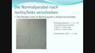 Quadratische Funktionen Teil 2 Verschiebung der Normalparabel  Mathe [upl. by Airdnna719]