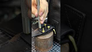 How to install copper rivetsshorts bagmaking leather bag brass shortsvideo copper rivet [upl. by Ybba]