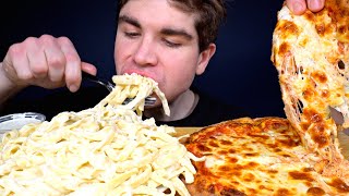 ASMR CREAMY FETTUCINE ALFEDO amp EXTRA CHEESY PIZZA MUKBANG  WITH RANCH amp GARLIC BREAD [upl. by Mori969]