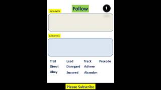 Follow Synonyms and Antonyms  vocabularygame  vocabularyquiz  enrichyourvocabulary [upl. by Iam979]