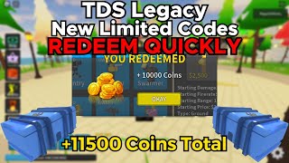 TDS Legacy LIMITED TIME CODES 10K Coins2 Premium Crates  Tower Defense Simulator Legacy Roblox [upl. by Otilesoj]