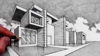 How to Draw in 2Point Perspective Modern House [upl. by Nosredneh891]