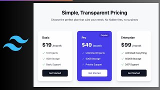 How To Design A Responsive Pricing Page Using Tailwind CSS [upl. by Roehm]