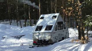 Aliner camper with our Jeep Wrangler on a Winter Camping Trip to Hancock Campground Lincoln NH [upl. by Ciri]