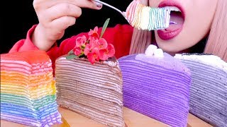 ASMR CREPE CAKE Rainbow  Big Bites  Sticky Eating Sounds 먹방 [upl. by Fitzgerald]