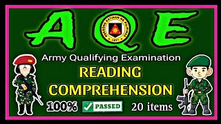 AQE REVIEWER 2024  ARMY QUALIFYING EXAM  READING COMPREHENSION  CRITICAL THINKING  20ITEM TEST [upl. by Erodavlas737]