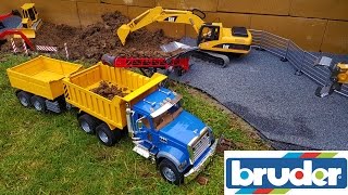 BRUDER RC tractor truck and excavator action  hole digging [upl. by Verdi]