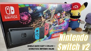 Nintendo Switch V2 com Mario Kart  Unboxing e Primeiras Impressões do Video Game MAIS LEGAL [upl. by Rye]