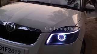 Skoda FabiaRapid Projector lamps with DRL by Customlightsin [upl. by Rustin815]