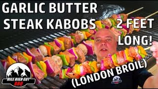 London Broil Garlic Butter Steak Kabobs  Traeger Cooking [upl. by Gifferd]