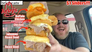 Arbys 1 Sliders REVIEW Buffalo Chicken Jalapeño amp Roast Beef brickeats [upl. by Arno]