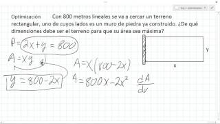 Optimizacion Hallar dimensiones terreno rectangular [upl. by Hayton514]