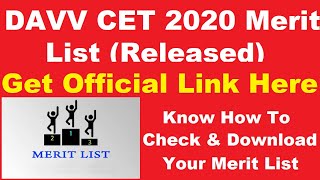 DAVV CET 2020 Merit List Released  Know How To Check amp Download Merit List PDF By Official Link [upl. by Stearn]